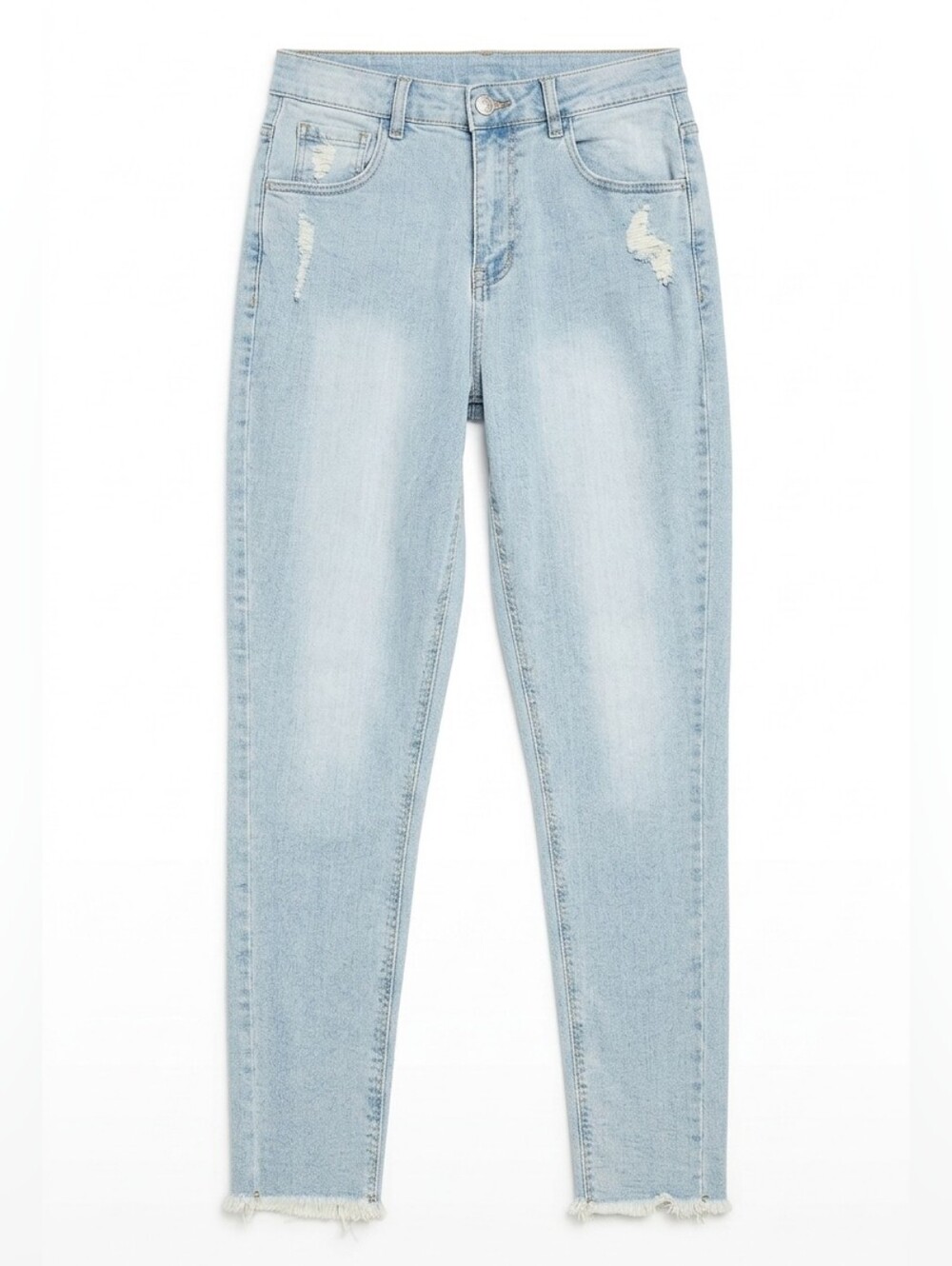 Harlow Mom Jeans Womens Size 26 Light Blue Distressed Denim Raw Fringe Cuff